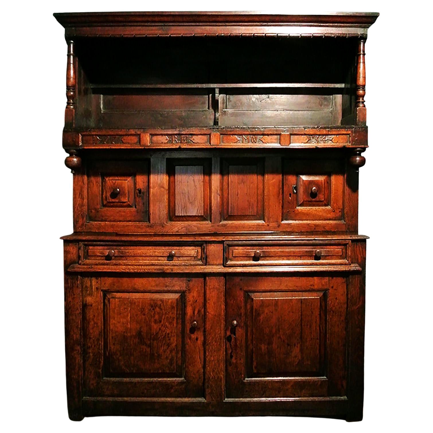 Welsh Oak Three Stage Dresser Tridarn of Superb Color - Initialed and Dated