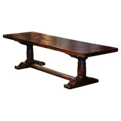 19th Century French Carved Walnut and Chestnut Trestle Dining Farm Table