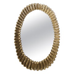 Midcentury Murano Oval Gold Art Glass and Brass Italian Wall Mirror, 2000