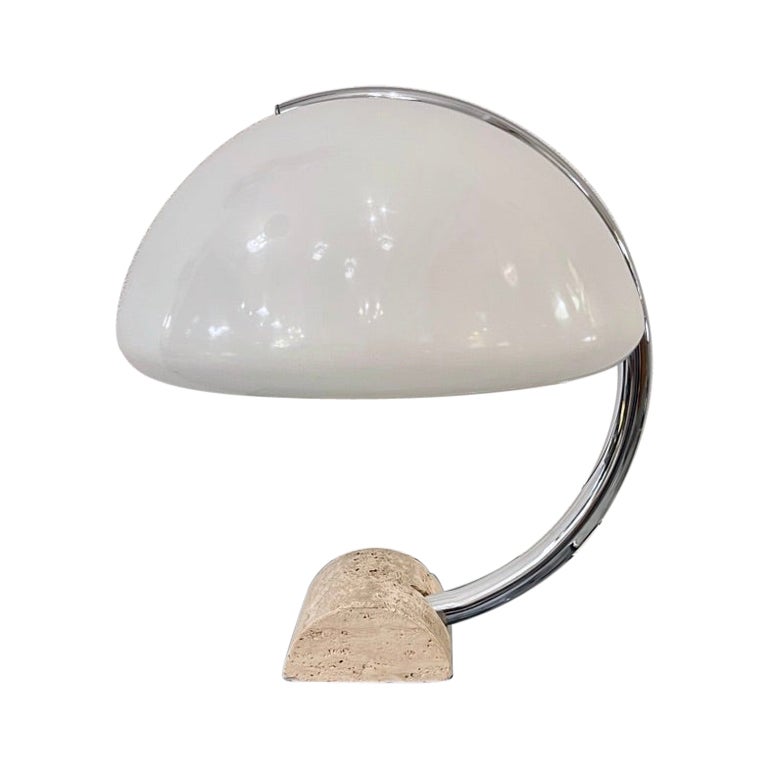 Vintage White Acrylic & Travertine Table Lampe by Elio Martinelli, Italy ca.1965 For Sale