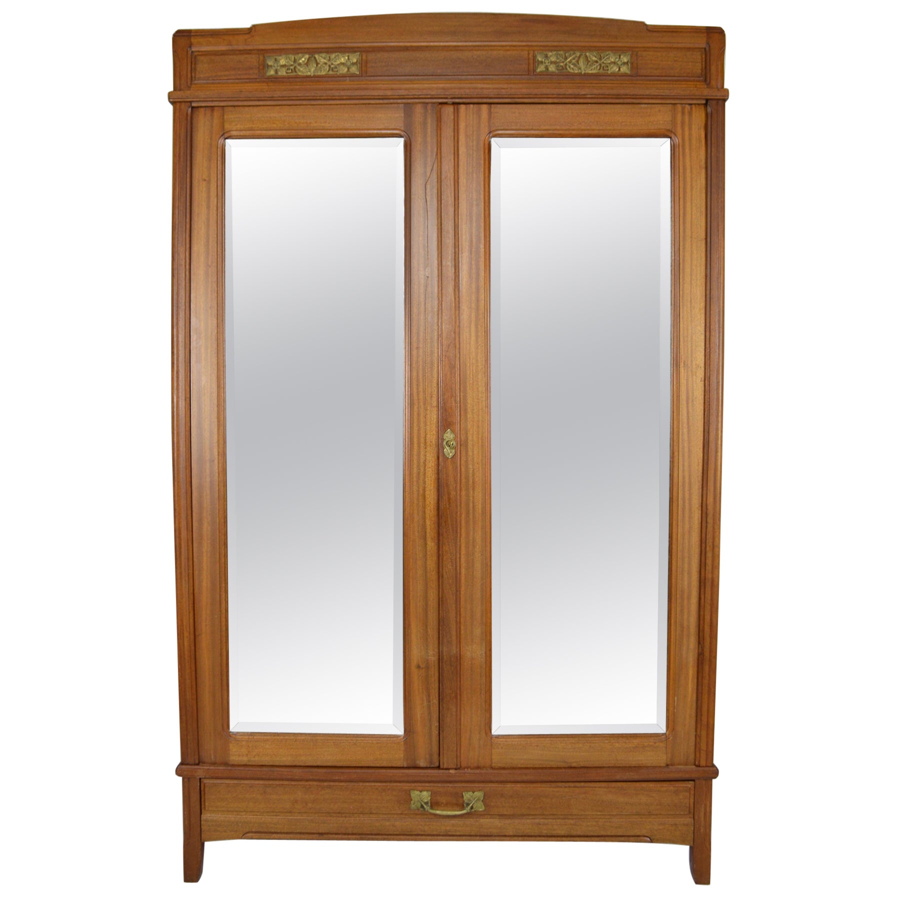 Art Nouveau Wardrobe by Mathieu Gallerey in Mahogany, Clematis model, circa 1920 For Sale