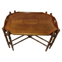 Regency Style Walnut and Burl Tray Top Cocktail Coffee Table