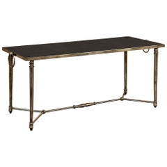 Mid-Century Brass Coffee Table with Tooled Leather Top