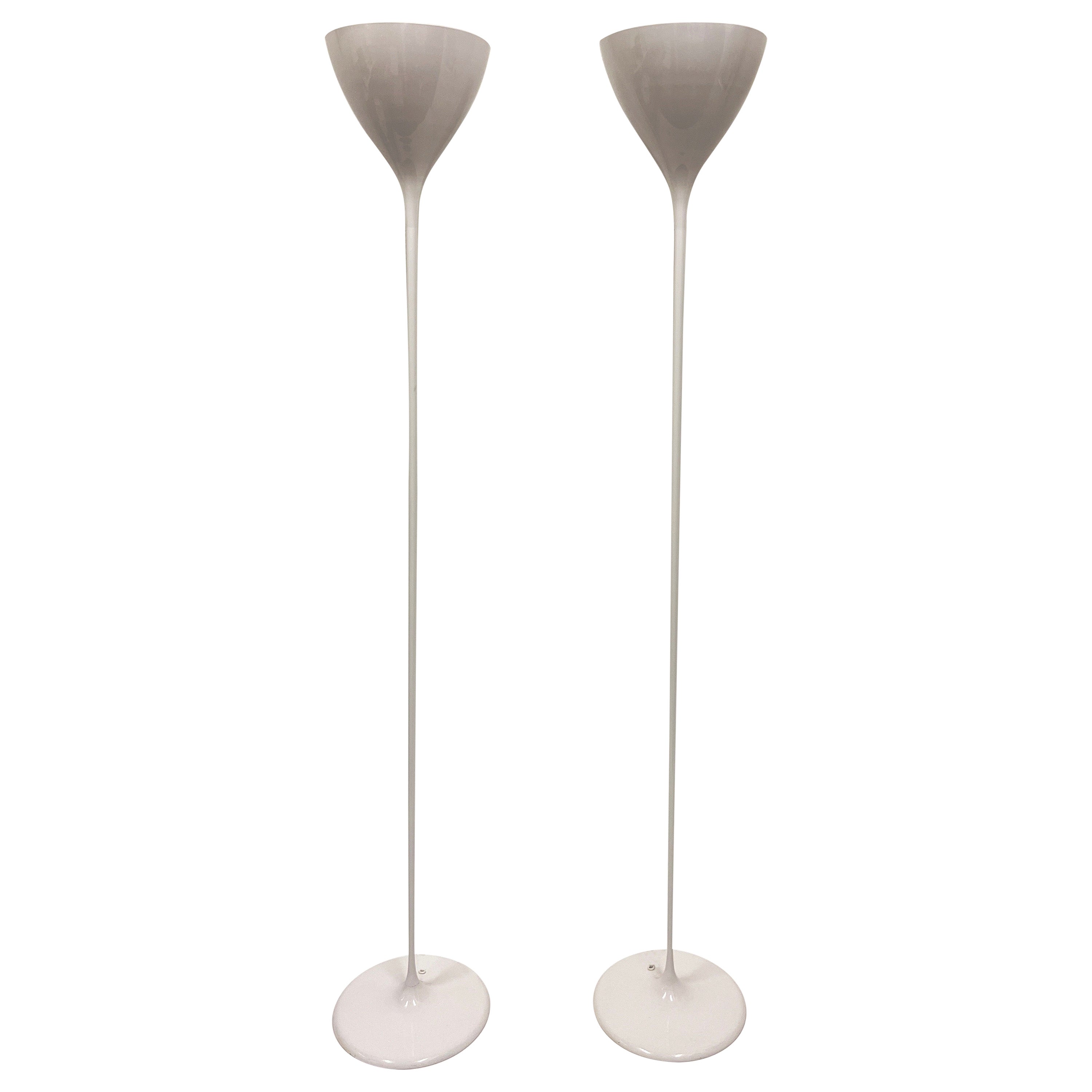 Swedish Pair White Torchieres Floor Lamps by Max Bill