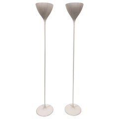Swedish Pair White Torchieres Floor Lamps by Max Bill