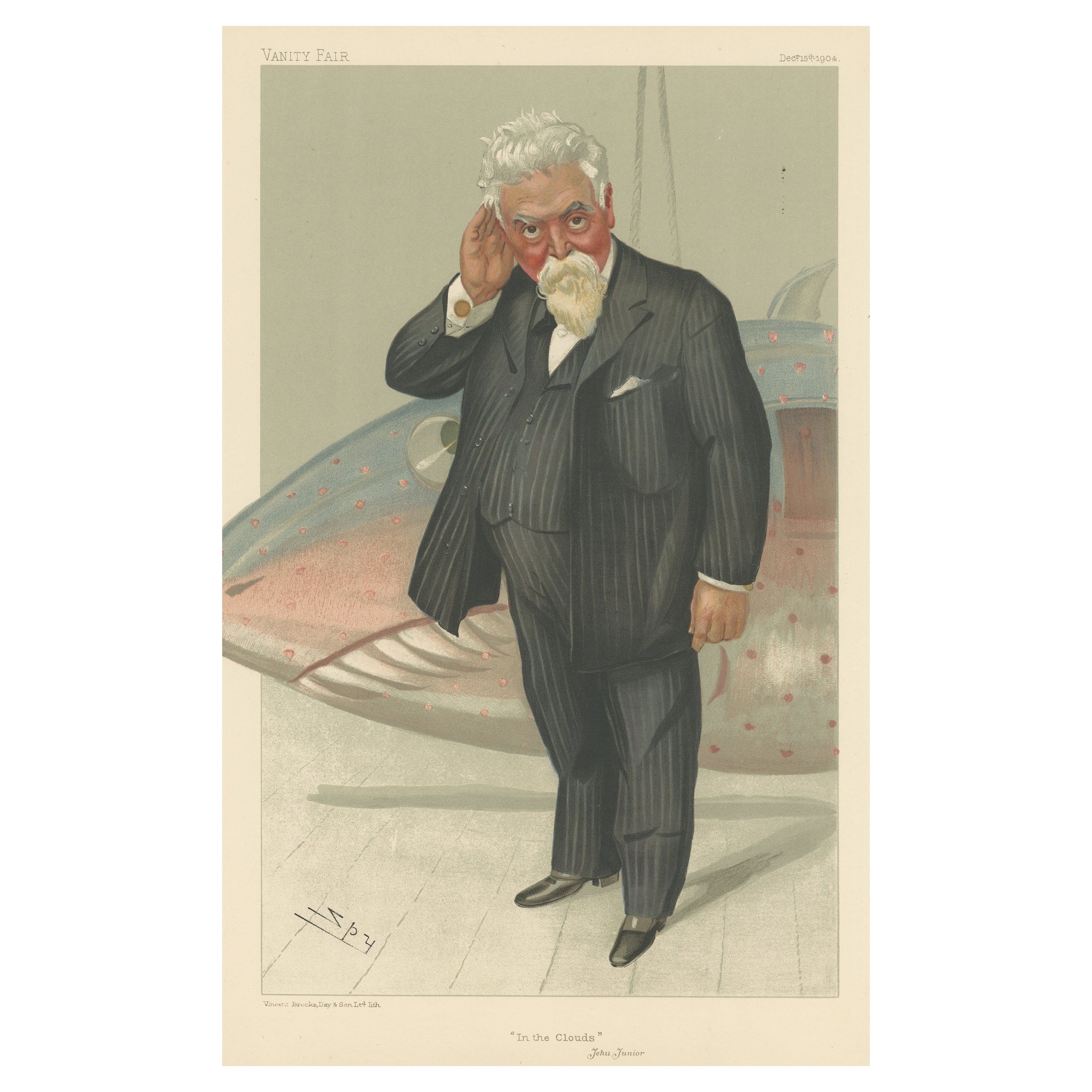 Chromolithograph Vanity Fair Caricature Print 'In the Clouds' For Sale