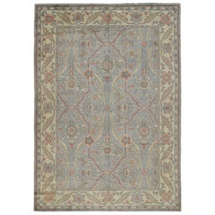 Ancien tapis Donegal Arts & Crafts en bleu avec motifs floraux