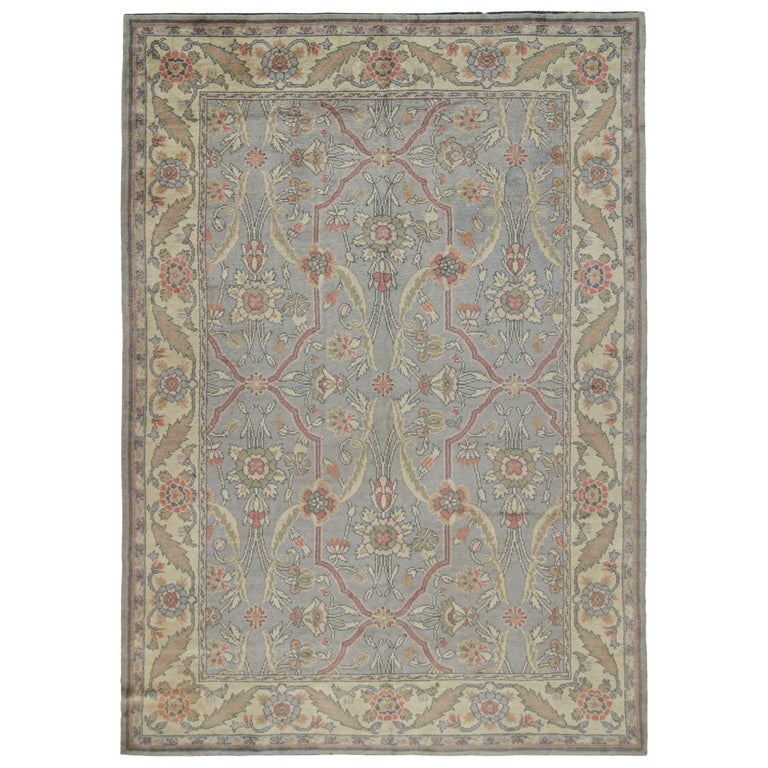 Antique Donegal Arts and Crafts Rug in Blue with Floral Patterns by Rug