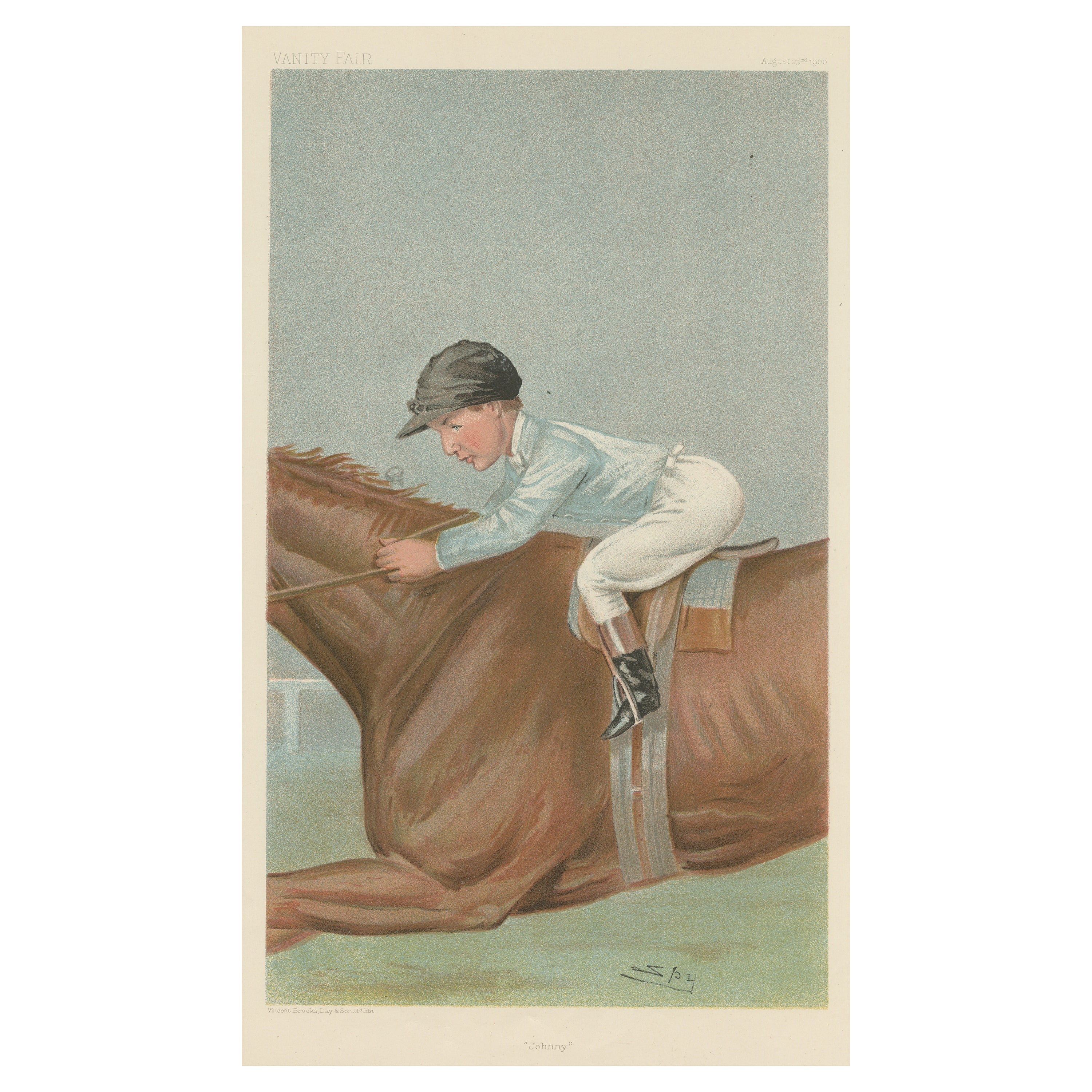 Chromolithograph-Schminktisch-Karikatur „Johnny“ mit Jockey-Druck