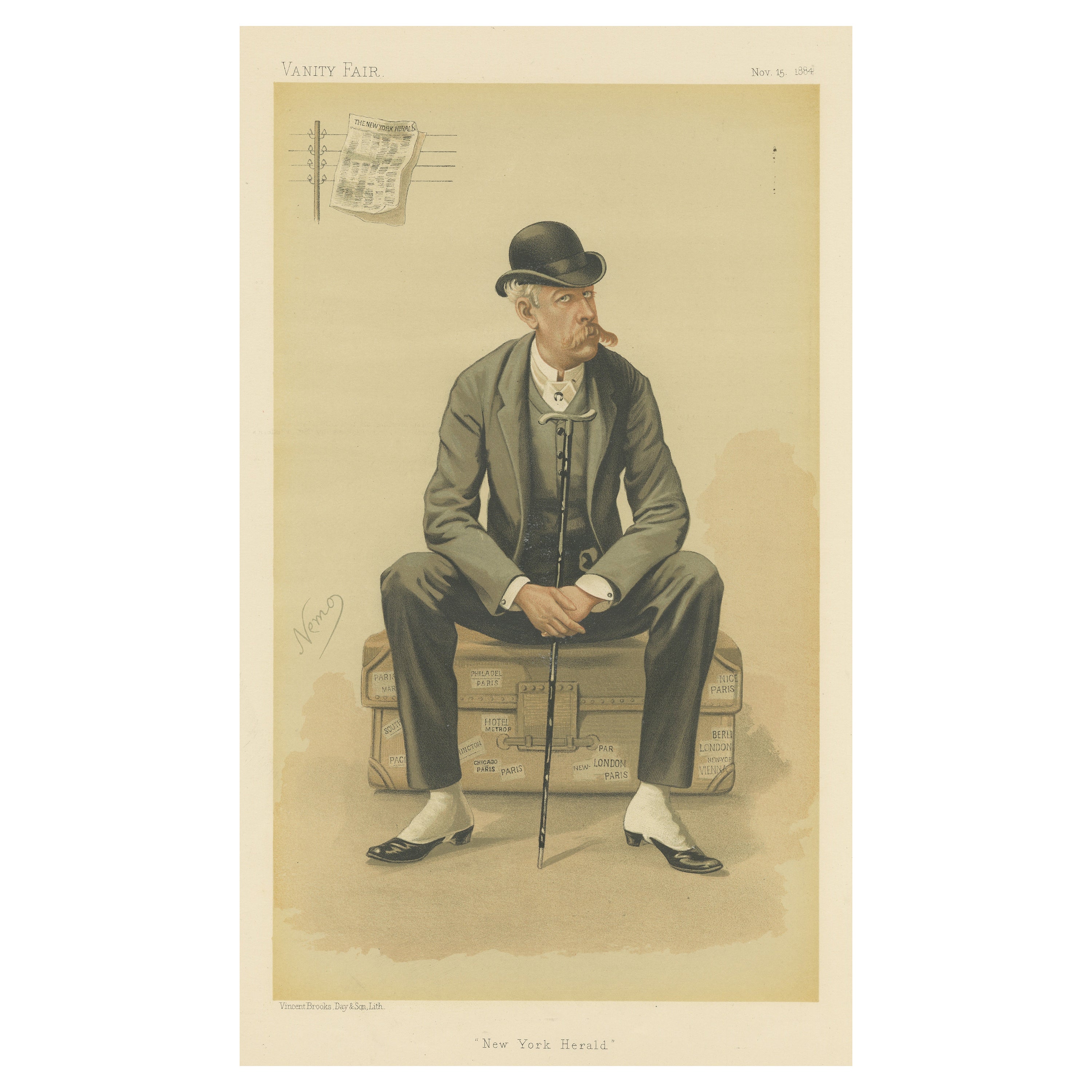 Chromolithograph Vanity Fair Caricature Print 'New York Herald' For Sale