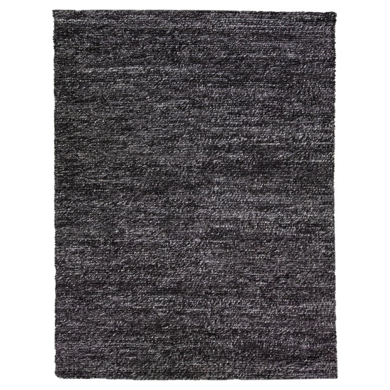 Black Color Modern Felted Textuted Wool Rug by Apadana For Sale at 1stDibs