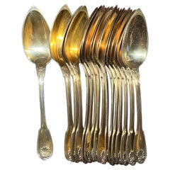 Late 19th C. Shell Pattern Goldwash Sterling Silver 16 Spoons  