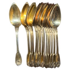 Late 19th C. Shell Pattern Goldwash Sterling Silver 16 Spoons