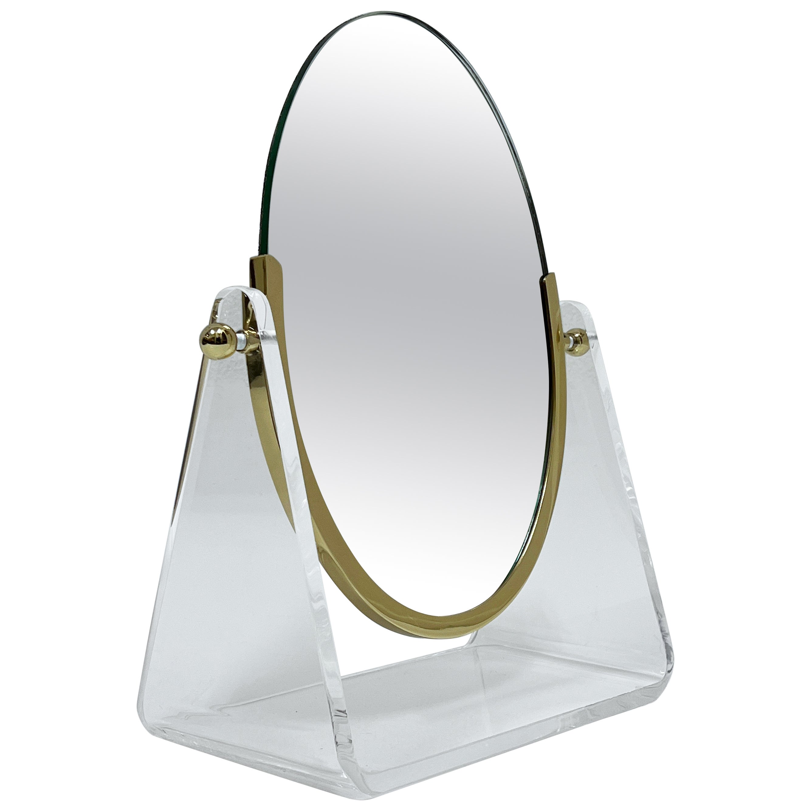 Brass and Lucite Vanity Mirror by Charles Hollis Jones For Sale
