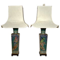 Paar antike chinesische Cloisonné-Lampen aus dem 19.