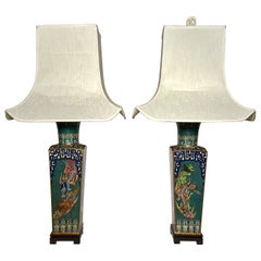 Paire de lampes cloisonnées chinoises anciennes du 19ème siècle