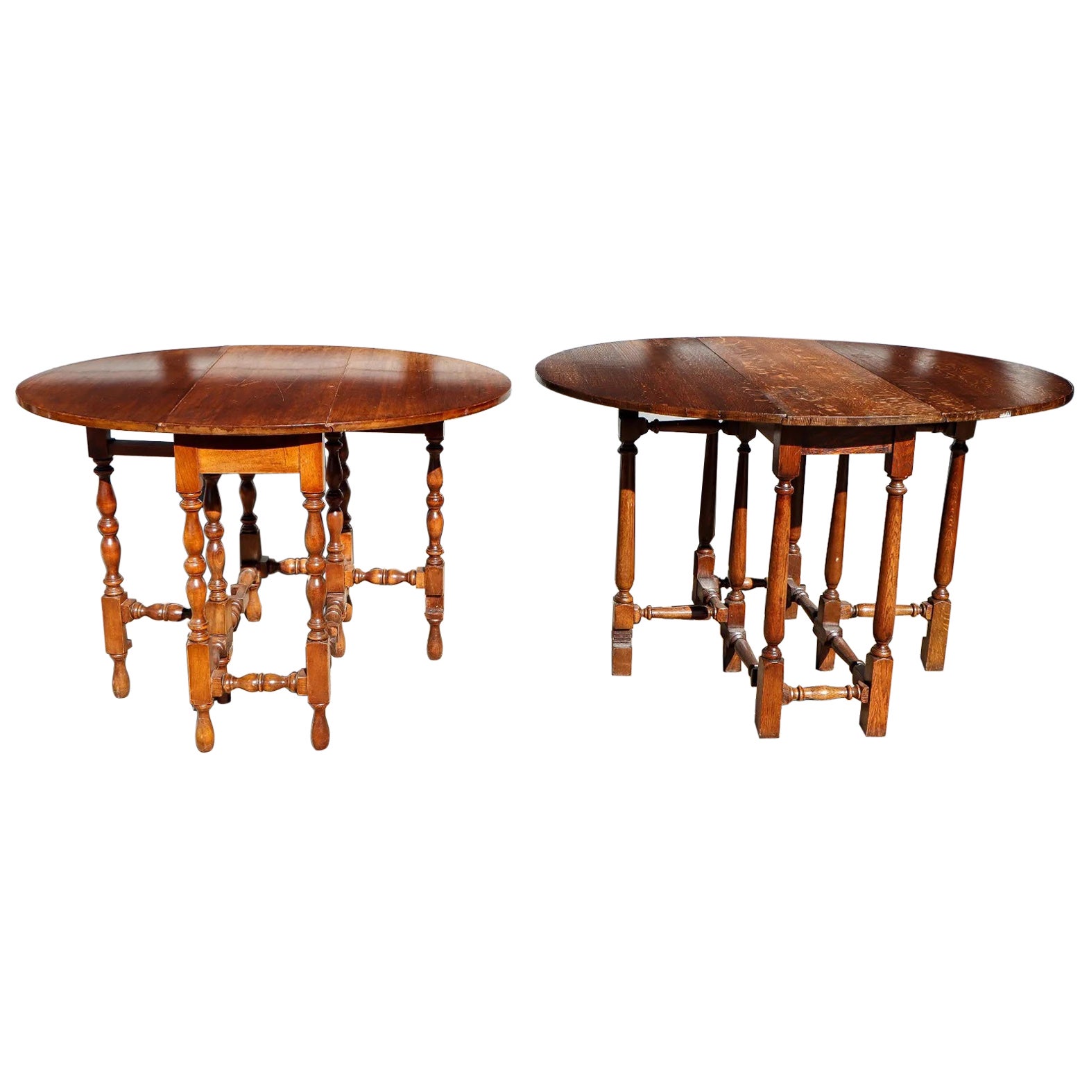 Two Similar English Walnut and Oak Dropleaf Gateleg Tables For Sale
