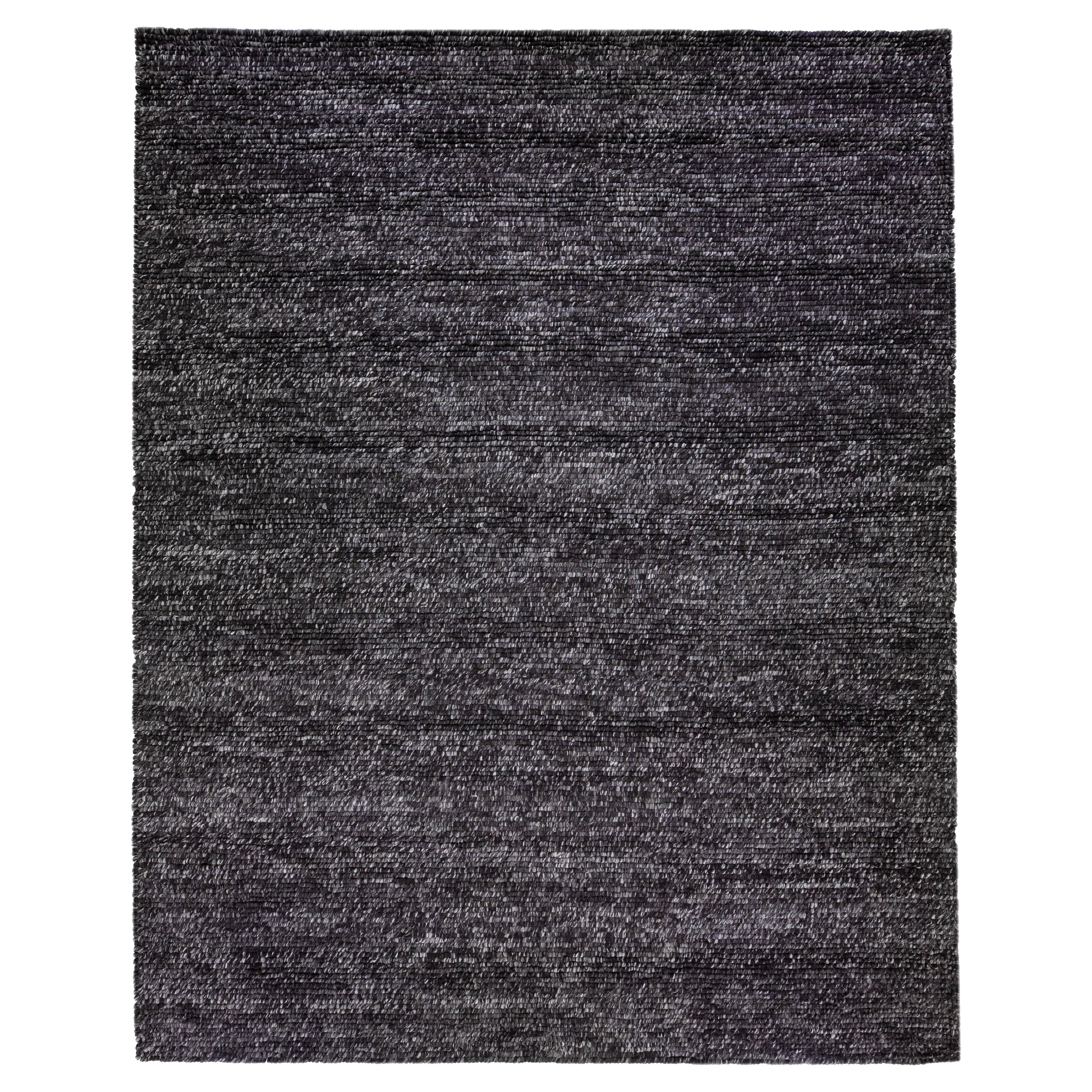 Gray-Charcoal Color Modern Felted Textuted Wool Rug by Apadana For Sale