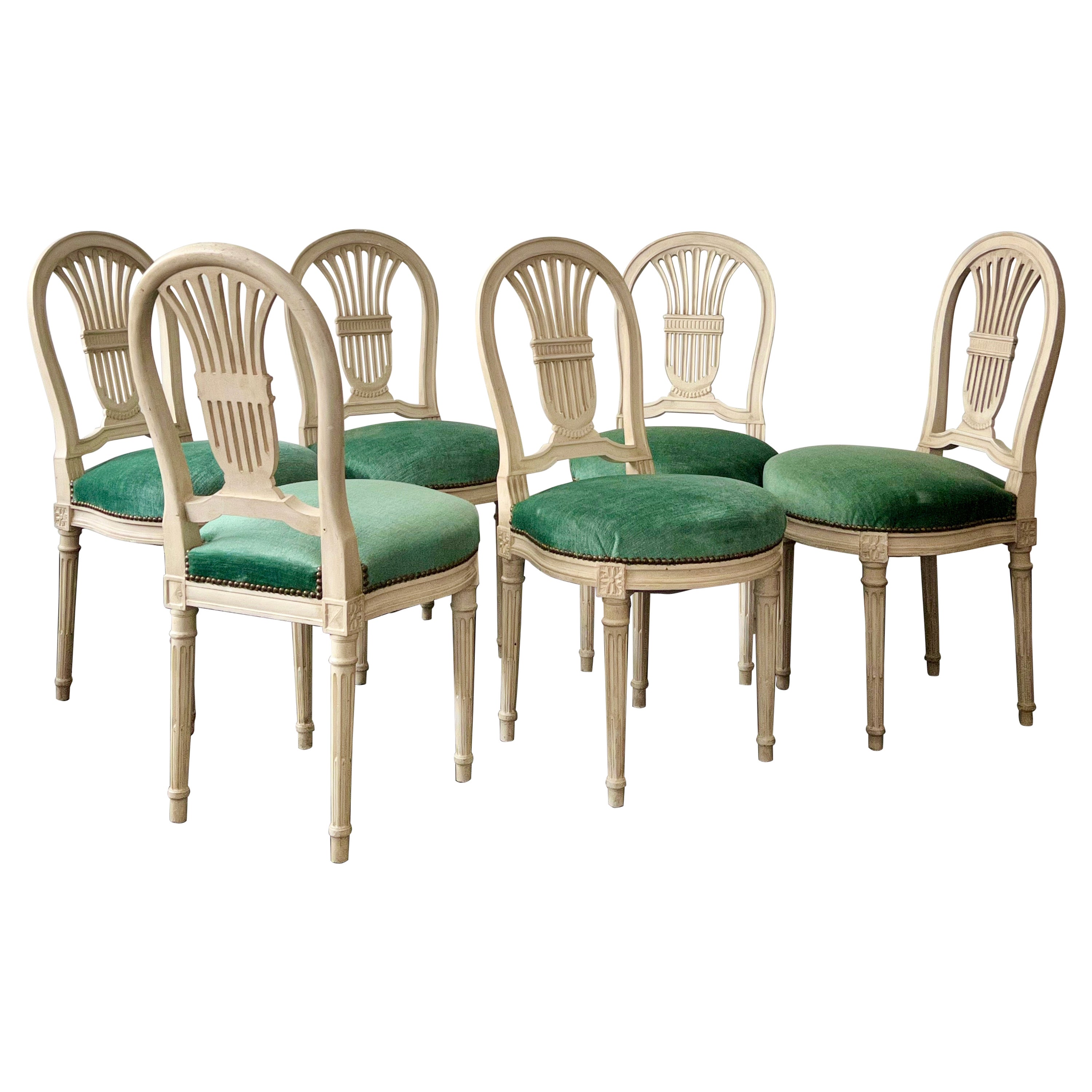 Set of Six 19th Century French Renaissance Dining Chairs with Leather