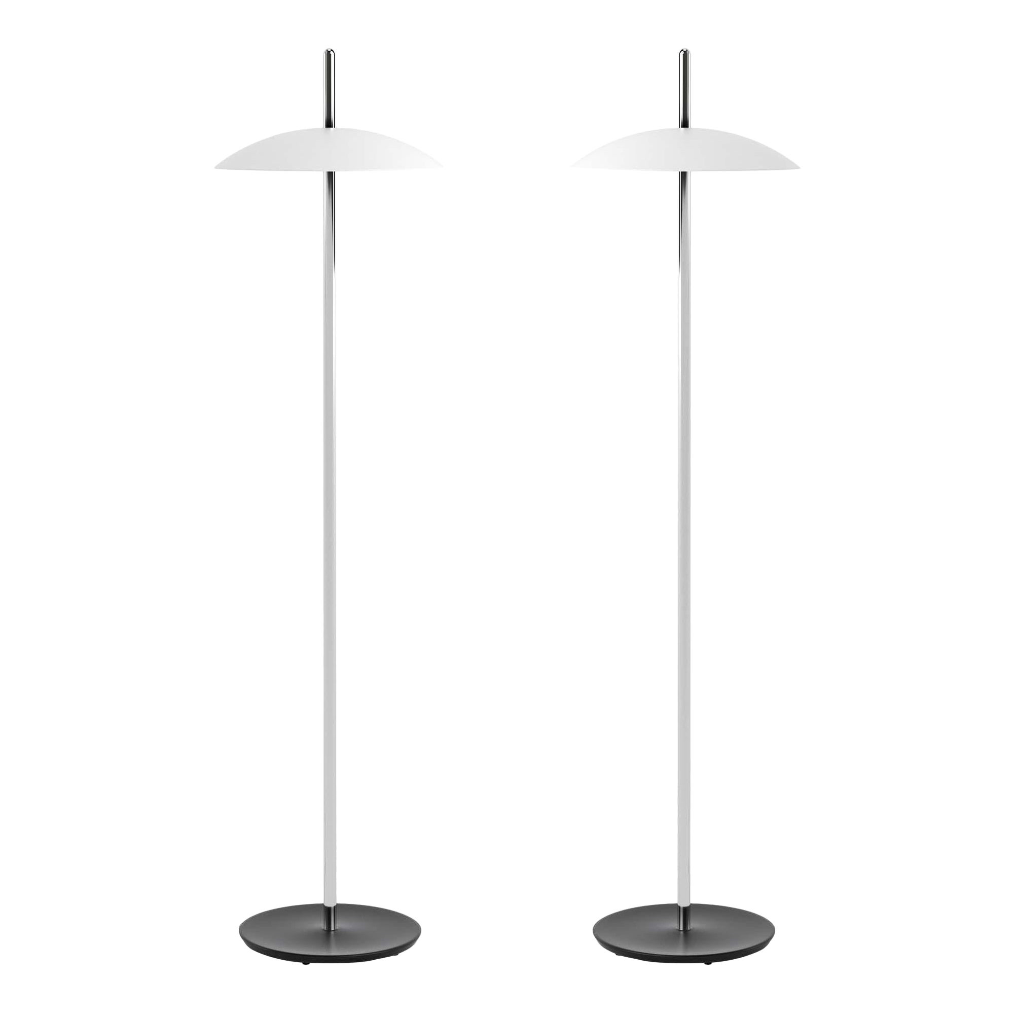 Pair of White and Nickel Signal Floor Lamp from Souda, Made to Order