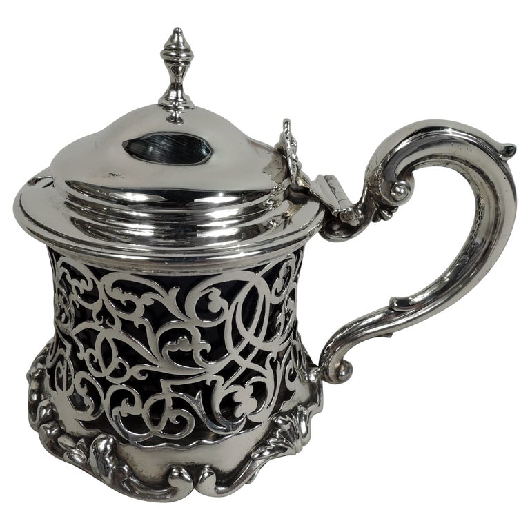 Antique English Victorian Sterling Silver Mustard Pot For Sale