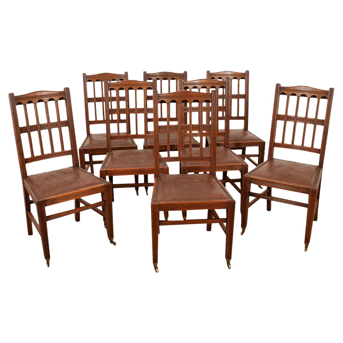 Ensemble de 8 chaises de salle à manger Arts & Crafts en vente