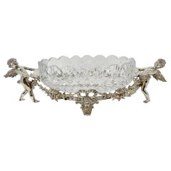 Antique French Cut Crystal & Silver on Bronze "Cherubs" Centerpiece, Circa 1890.