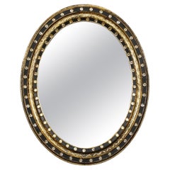 Antique Irish Ebony and Gilt Oval Mirror with Faceted Glass Studs (H 29 1/4 x W 23 1/2)