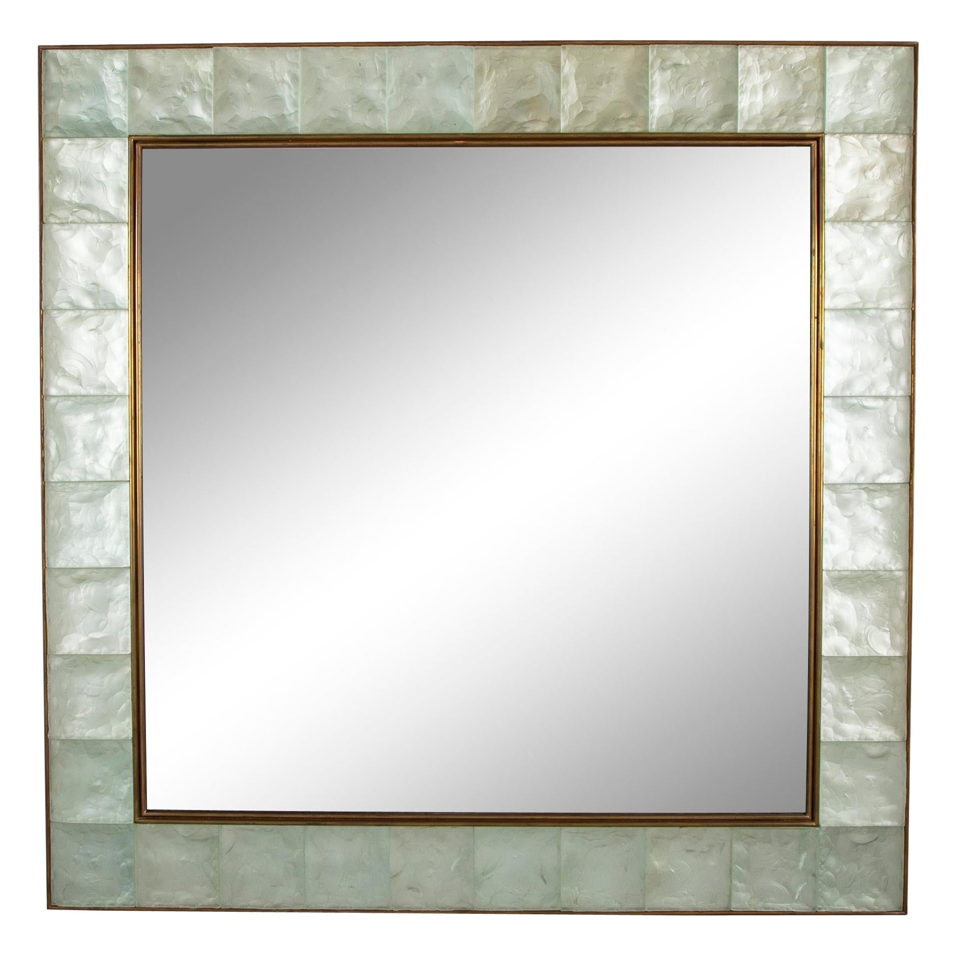 "Pastis" A Brass and Glass Square Framed Mirror by Michele Ghiro