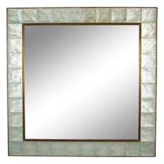 "Pastis" A Brass and Glass Square Framed Mirror by Michele Ghiro