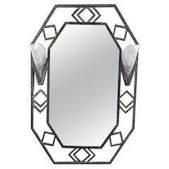 French Art Deco Modern Wroght Iron Mirror with Illlumination