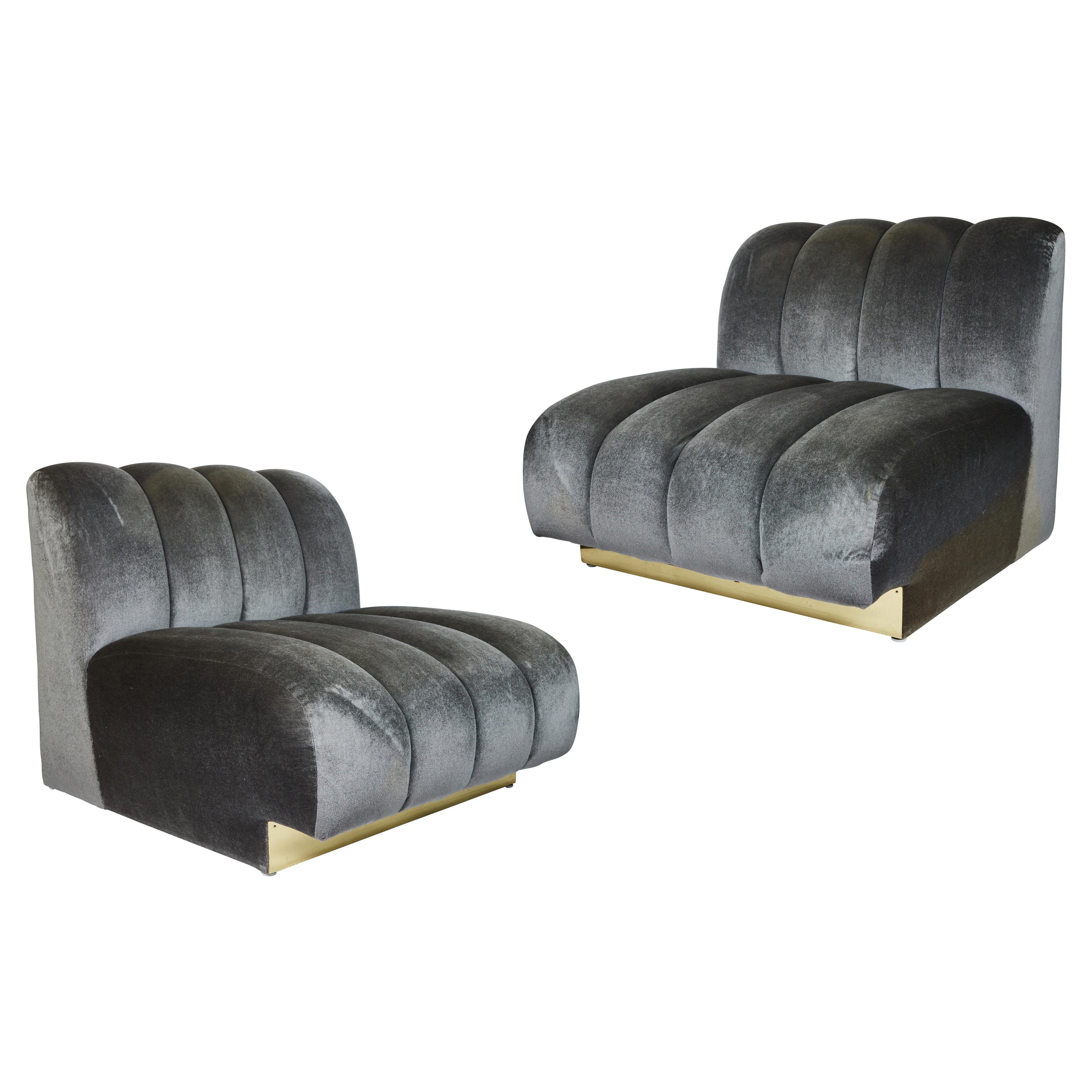 Pair of Channel Tufted Lounge Chairs by Steve Chase For Sale