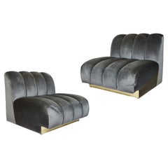 Retro Pair of Channel Tufted Lounge Chairs by Steve Chase