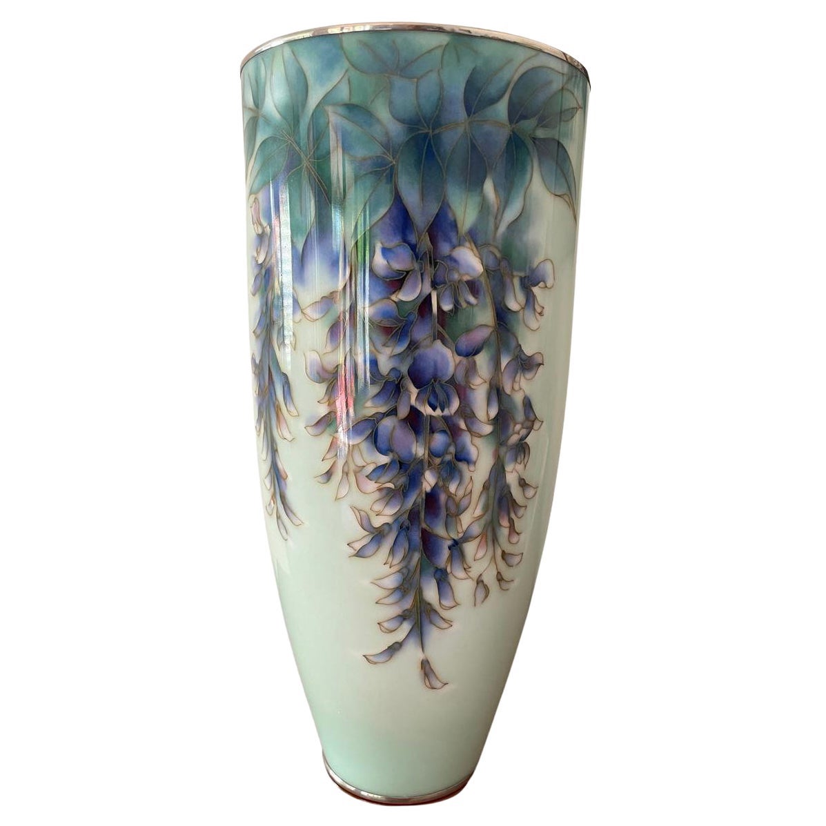 Vase japonais en cloisonné décoré de glycine à fleurs, Ando Studio