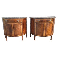 Mid-19th Centruty George III Demilune Banded Flame Mahogany Commodes Cabinets