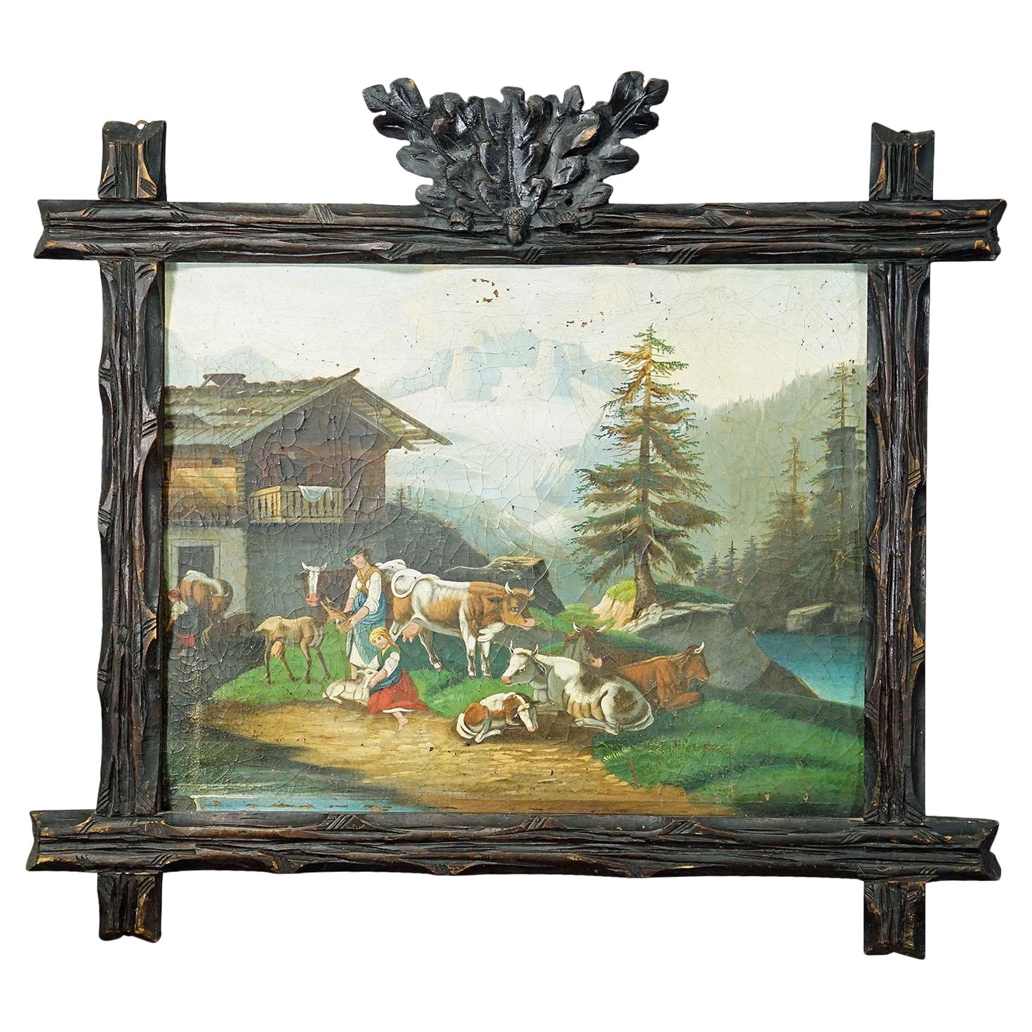 Unknown, Folksy Scenery with Cattles, Goats and Farmer's Wifes, Ca. 1900s For Sale