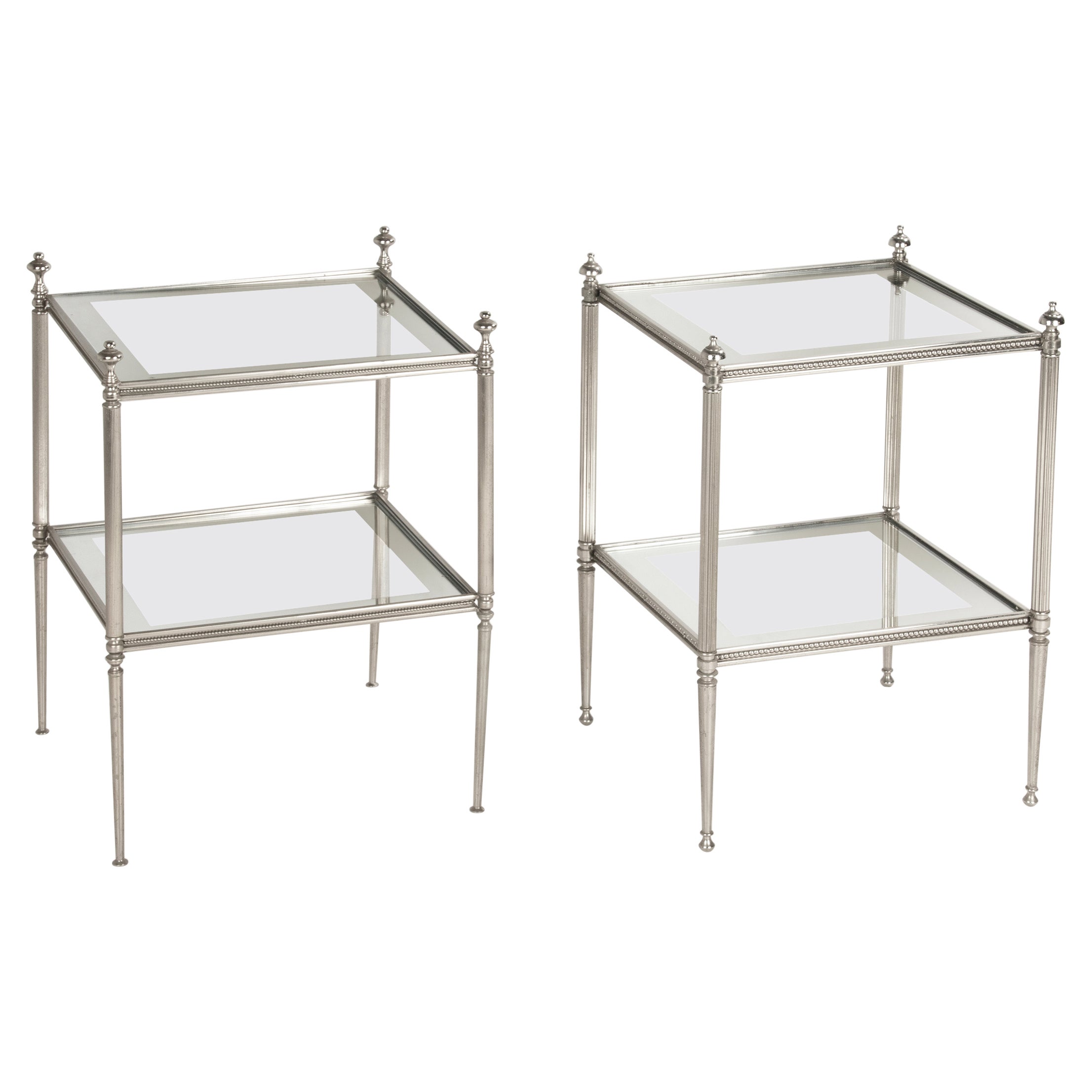 Pair Mid-Century Modern Hollywood Regency Chrome Plated Side Tables For Sale