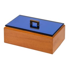Vintage 20th Century Pietro Chiesa Fontana Arte Wooden Box and Blue Glass Lid, 40s