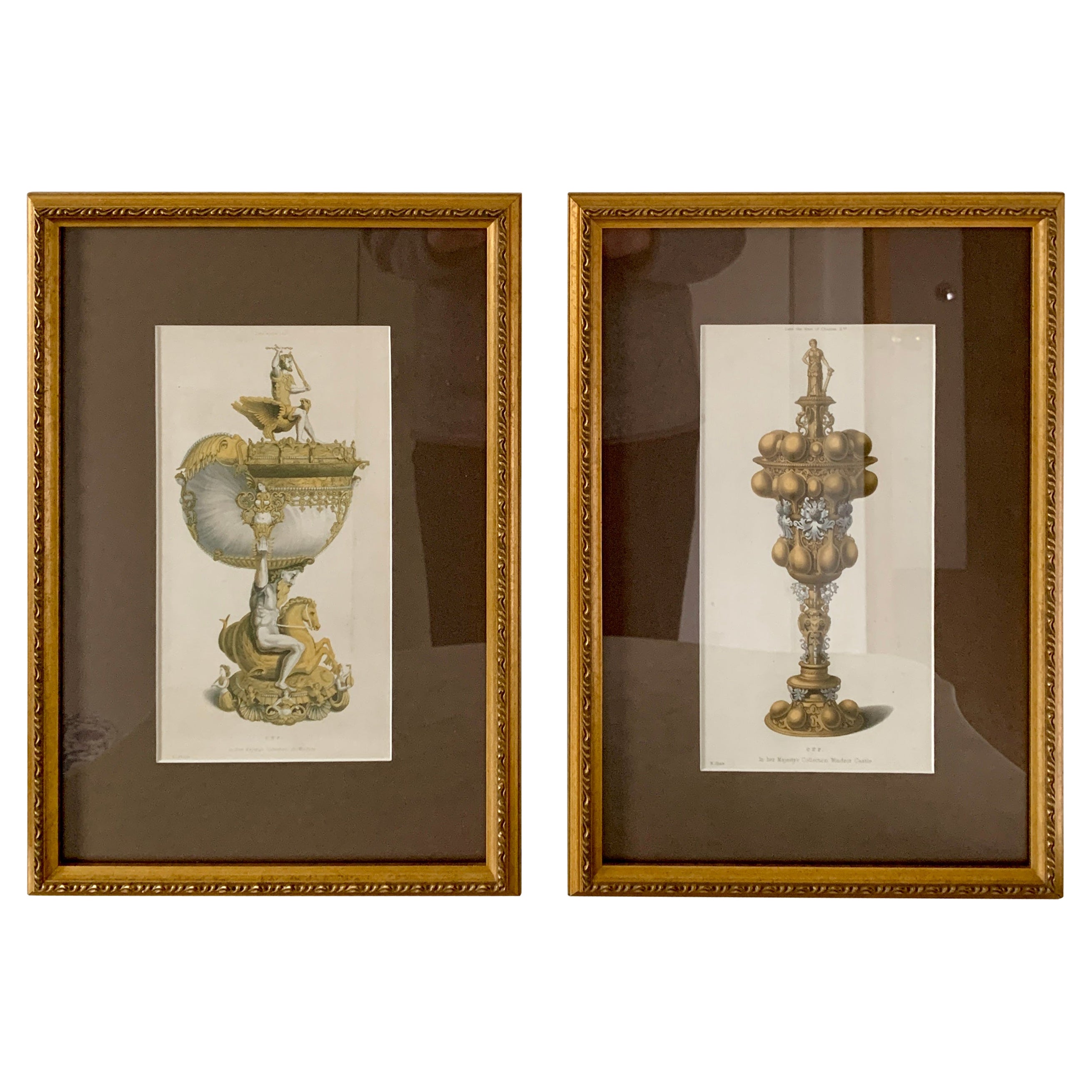 Framed Prints of Pieces in Her Majesty's Collection at Windsor by H. Shaw, Pair For Sale