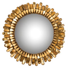 Miroir Gerbera Line Vautrin doré des années 1960 en toile de jute