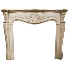 Antique Fireplace White Carrara Marble, Carved Acanthus Leaves, '700 France