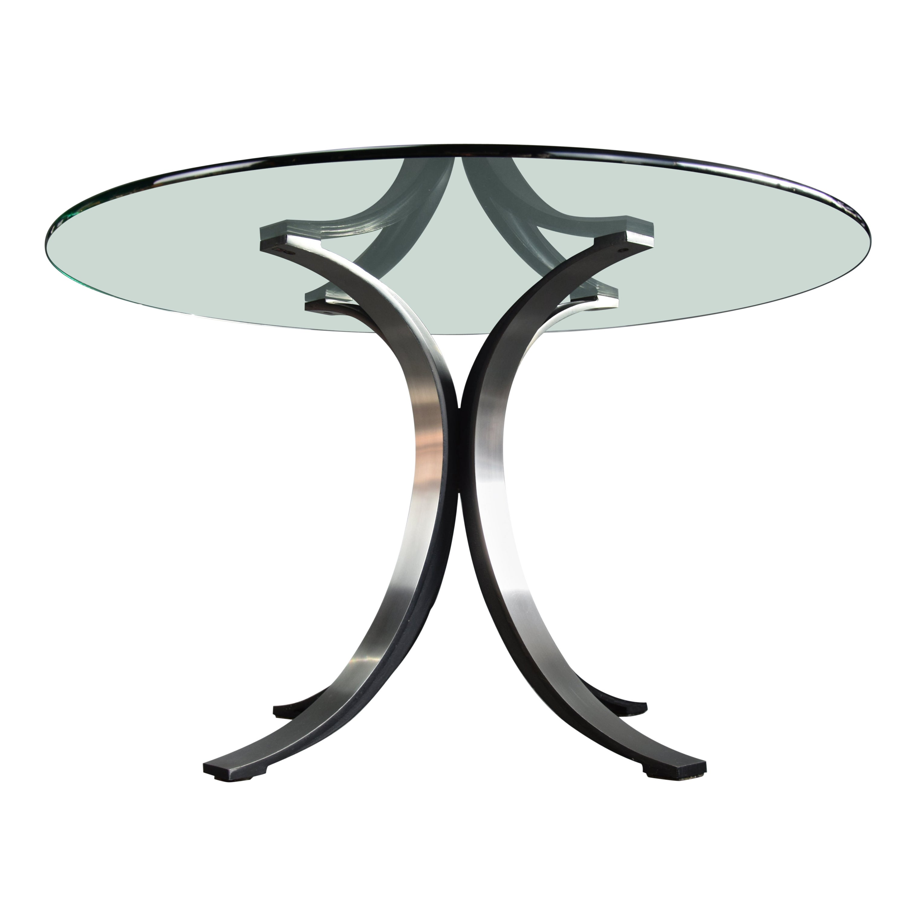 Table de salle à manger italienne T69 en verre et métal, moderne du milieu du siècle dernier, d'Osvaldo Borsani en vente