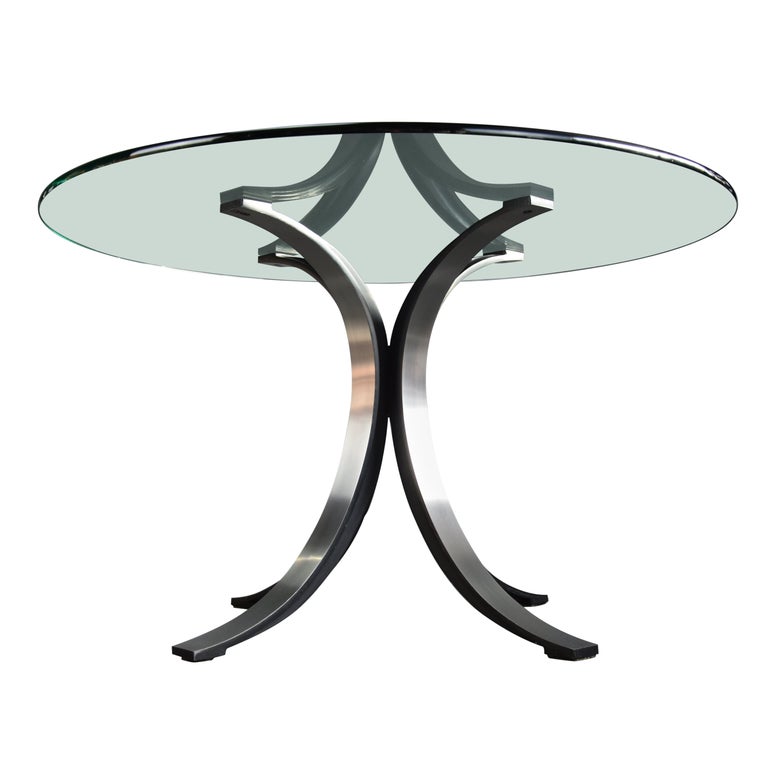Italian MidCentury Modern Glass and Metal T69 Dining Table by Osvaldo