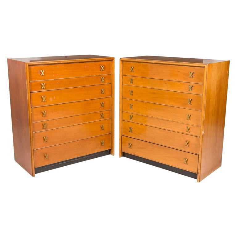 Paul Frankl for Johnson Furniture Co. MidCentury Walnut Six Drawer High Chests For Sale at 1stDibs