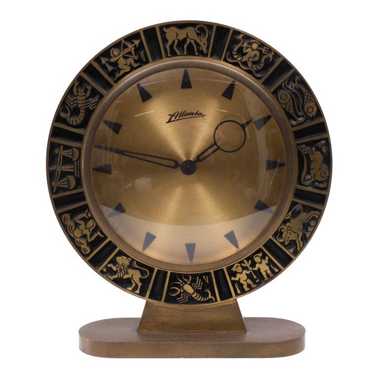 Brass Atlanta Zodiac Table Clock, 1960s, Germany For Sale at 1stDibs