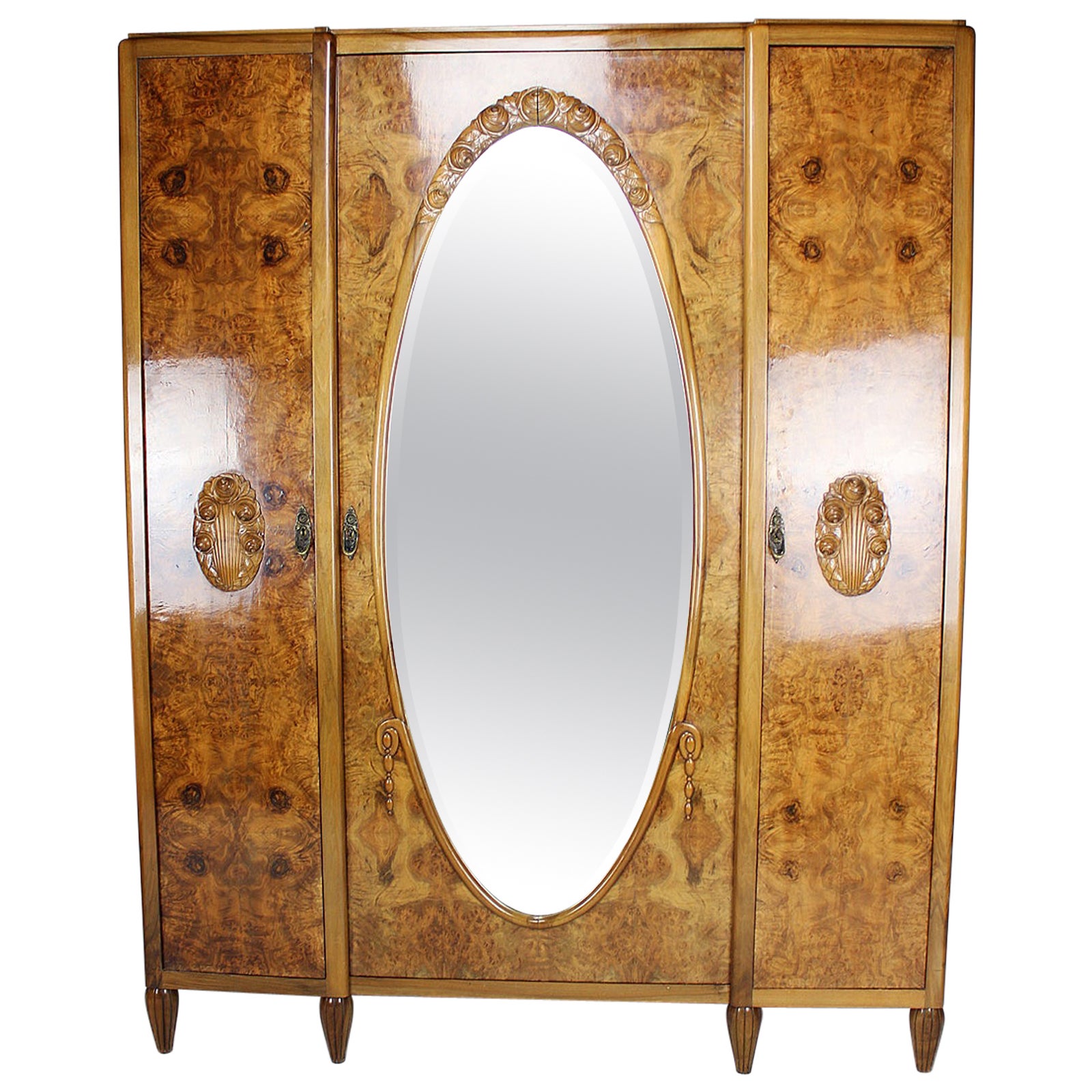 Art Deco Wardrobe by Ateliers Gauthier-Poinsignon in walnut, circa 1920-1930 For Sale