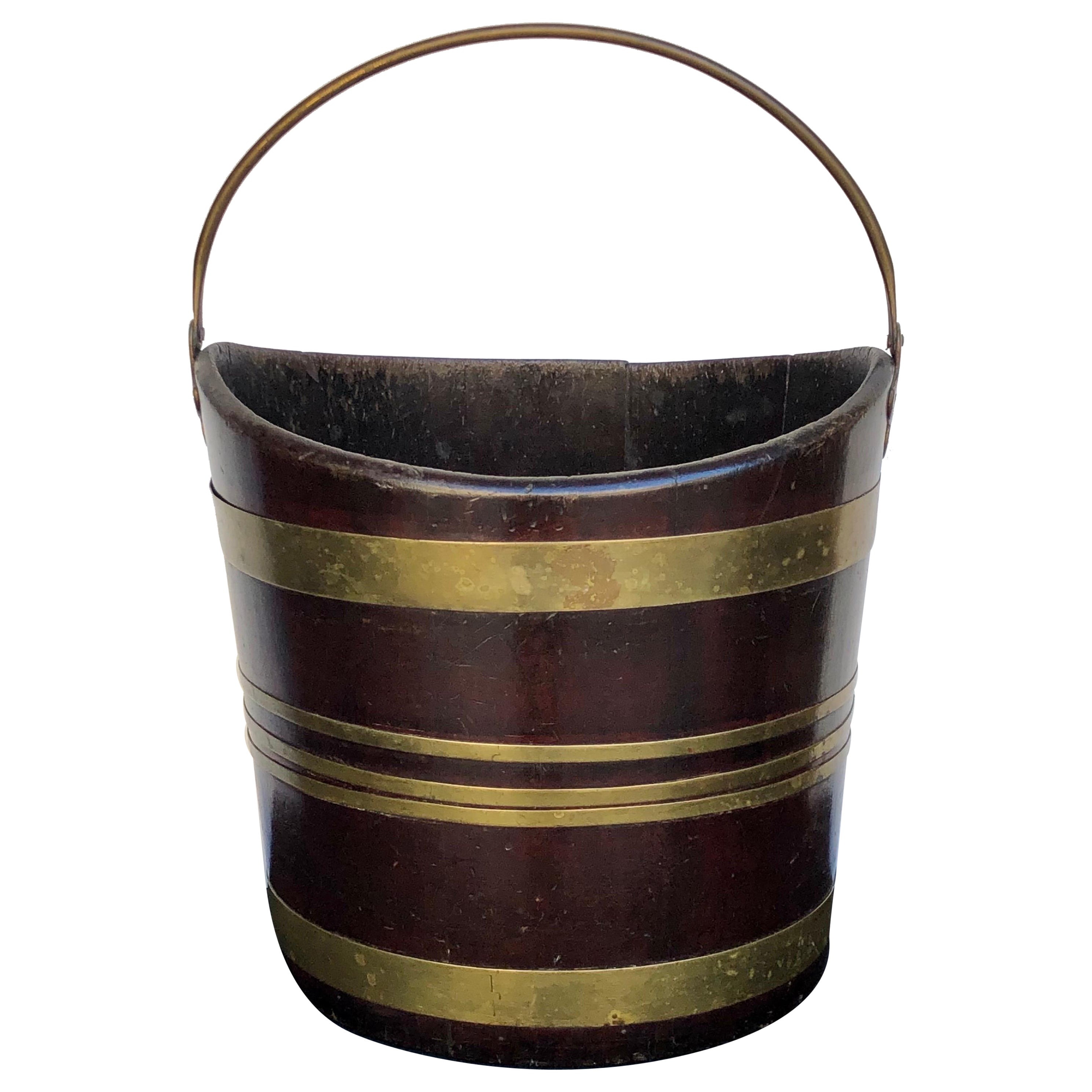 Labeled George III Brass-Bound Mahogany Navette Form Peat Bucket, 19th Century