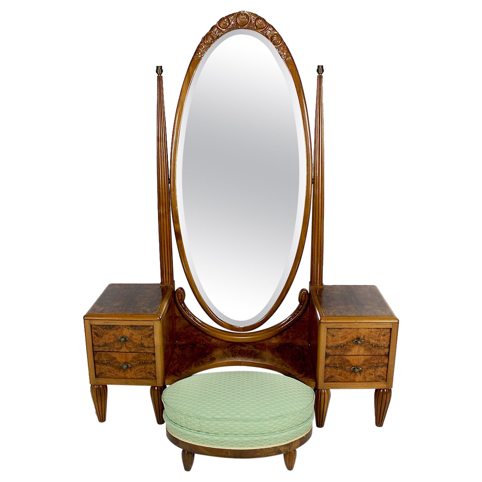 Art Deco Psyche Dressing Table and Pouf by Ateliers Gauthier-Poinsignon, c. 1920 For Sale