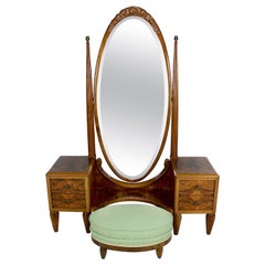 Antique Art Deco Psyche Dressing Table and Pouf by Ateliers Gauthier-Poinsignon, c. 1920