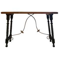 19th Century Italian Renaissance Style Walnut Console Table, Antique End Table
